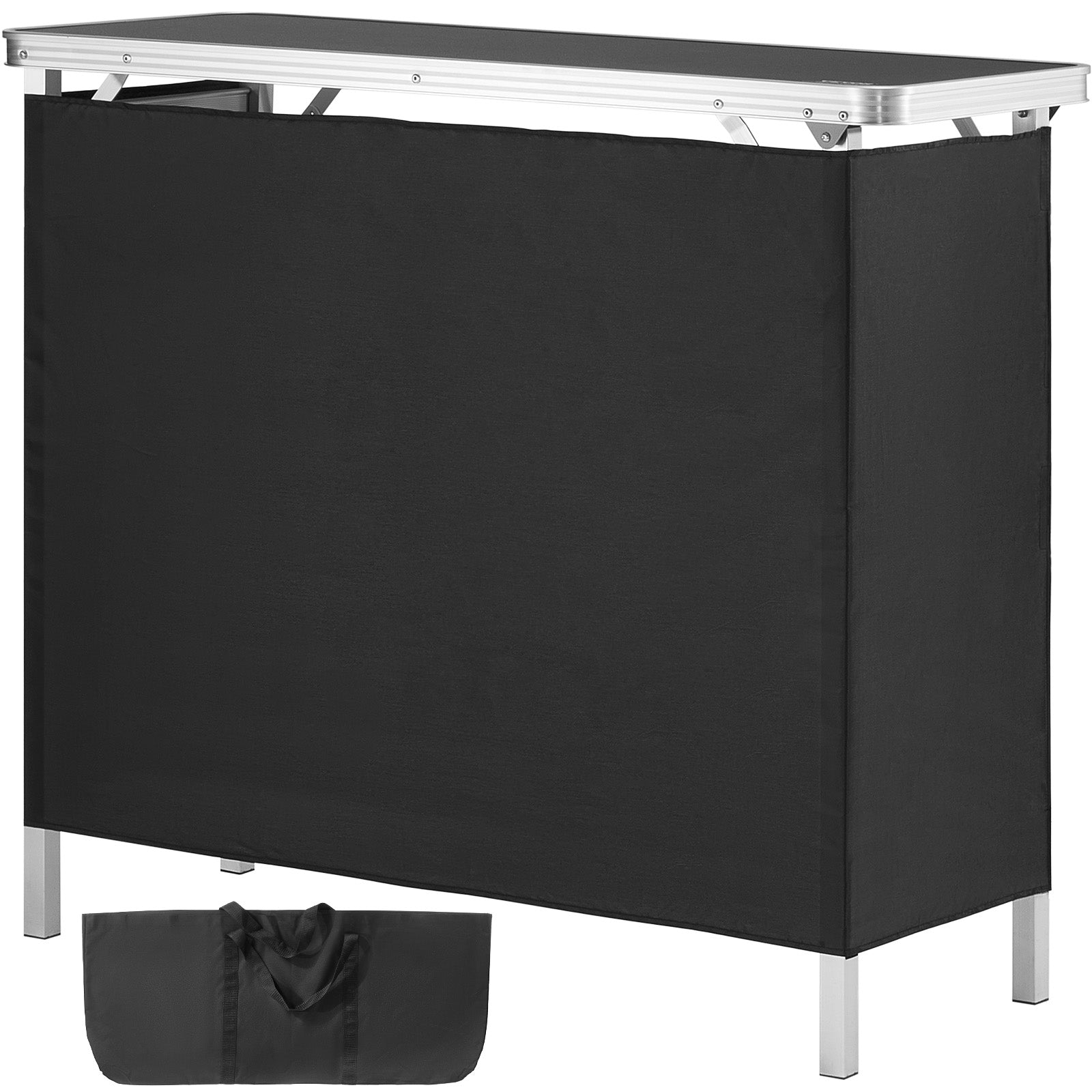 Folding Portable Bar Table, Tradeshow Podium Table for Indoor, Outdoor, Party, Picnic, Exhibition, Includes Carrying Case, Storage Shelf and  Black Skirt, 38.39" x 15.16" x 34.25"
