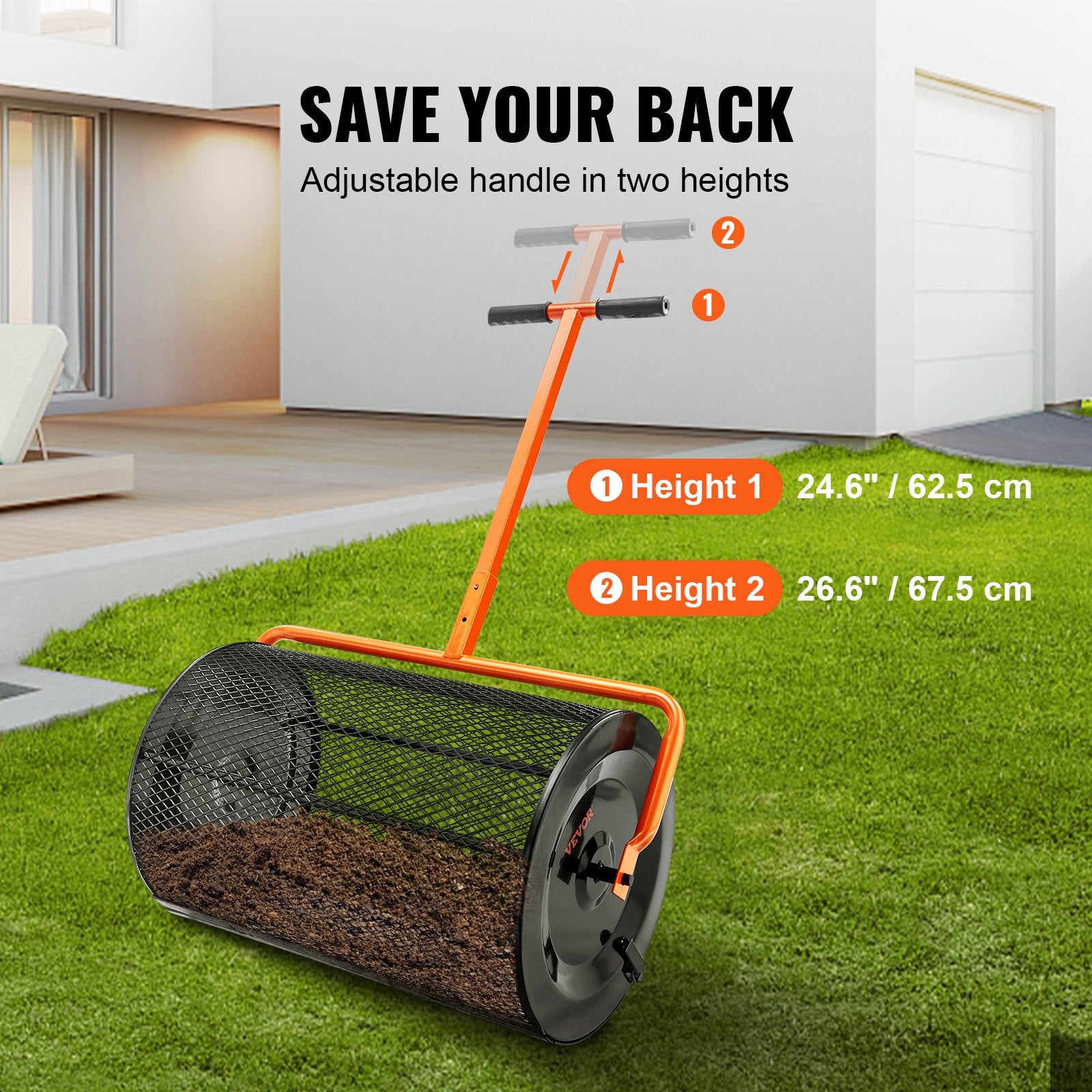 Compost Spreader Peat Moss Spreader 24 inch Wide 24.4-26.4" Height Adjustable Lawn & Garden Spreaders Compost, Top Soil, Mulch - Durable Lightweight Multi-Purpose Yard Care Equipment