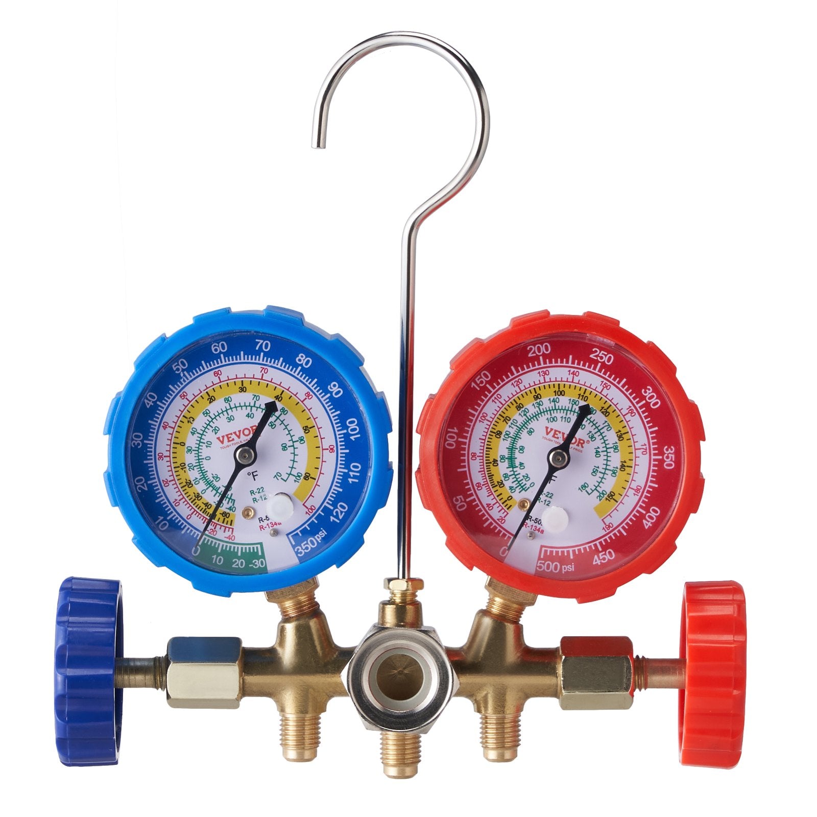 AC Gauge Set - 3 Way AC Manifold Gauge Set for R134A R22 R12 R502 Refrigerant, Freon Gauges with 5ft Hoses, Couplers, Can Tap Works on Car Auto Freon Charging and Evacuation