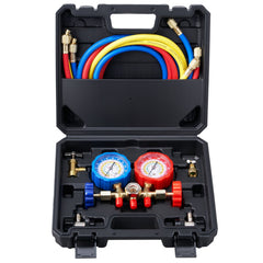 AC Gauge Set - 3 Way AC Manifold Gauge Set for R134A R22 R12 R502 Refrigerant, Freon Gauges with 5ft Hoses, Couplers, Can Tap Works on Car Auto Freon Charging and Evacuation