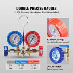 AC Gauge Set - 3 Way AC Manifold Gauge Set for R134A R22 R12 R502 Refrigerant, Freon Gauges with 5ft Hoses, Couplers, Can Tap Works on Car Auto Freon Charging and Evacuation