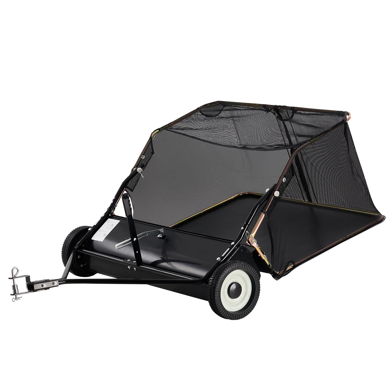 42 Inch Lawn Sweeper Tow Behind, 12 cu.ft. Large Pull Behind Grass Sweeper, Heavy Duty Leaf & Grass Collector with Dumping Rope Design, Adjustable Sweeping Height for Picking Up Debris & Grass