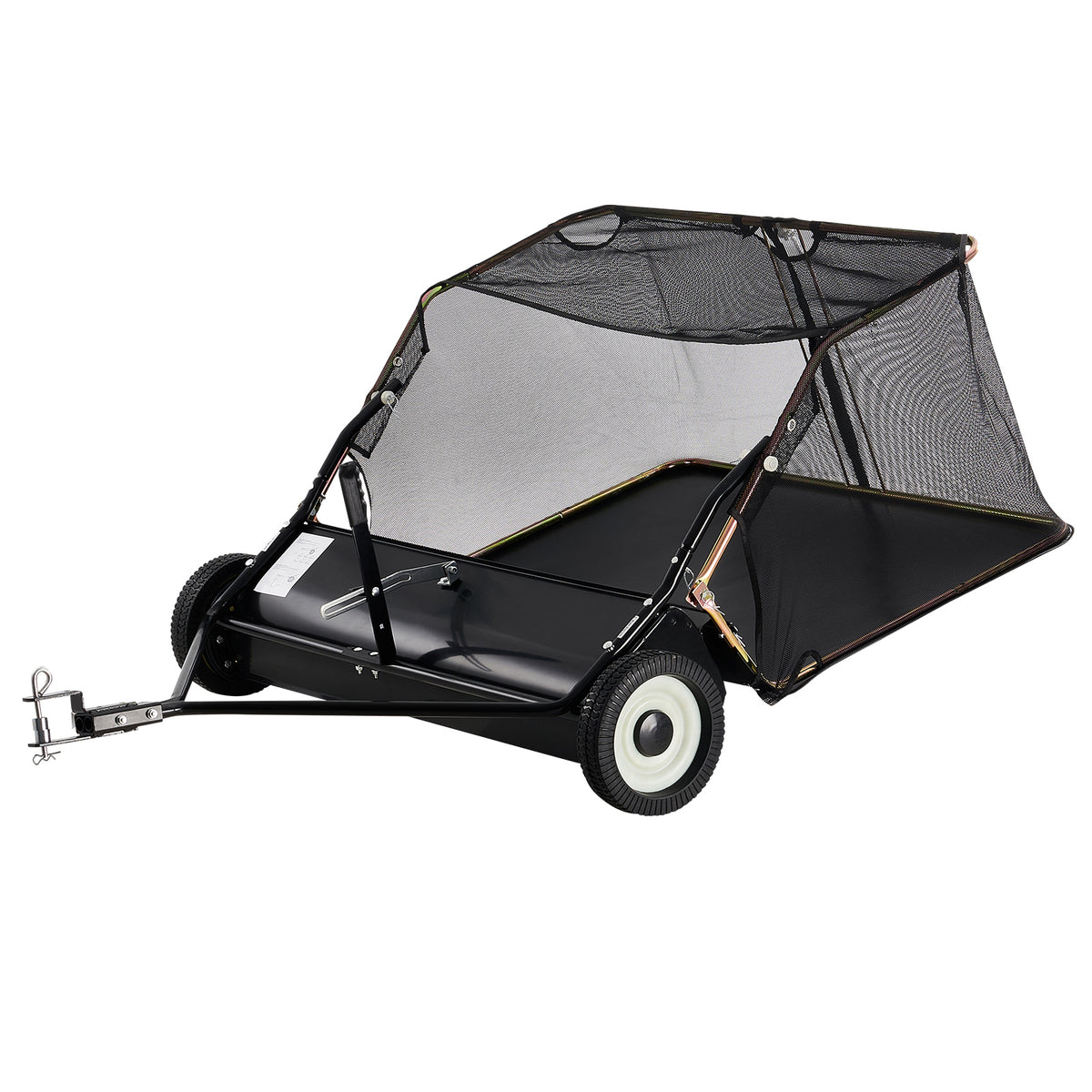 42 Inch Lawn Sweeper Tow Behind, 12 cu.ft. Large Pull Behind Grass Sweeper, Heavy Duty Leaf & Grass Collector with Dumping Rope Design, Adjustable Sweeping Height for Picking Up Debris & Grass
