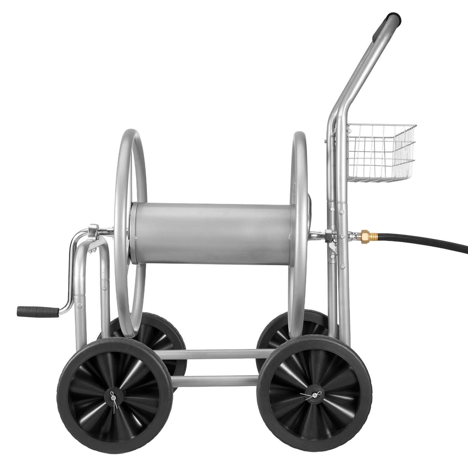 Hose Reel Cart, Hold Up to 250 ft of 5/8’’ Hose, Garden Water Hose Carts Mobile Tools with 4 Wheels, Heavy Duty Powder-coated Steel Outdoor Planting with Storage Basket, for Garden, Yard, Lawn