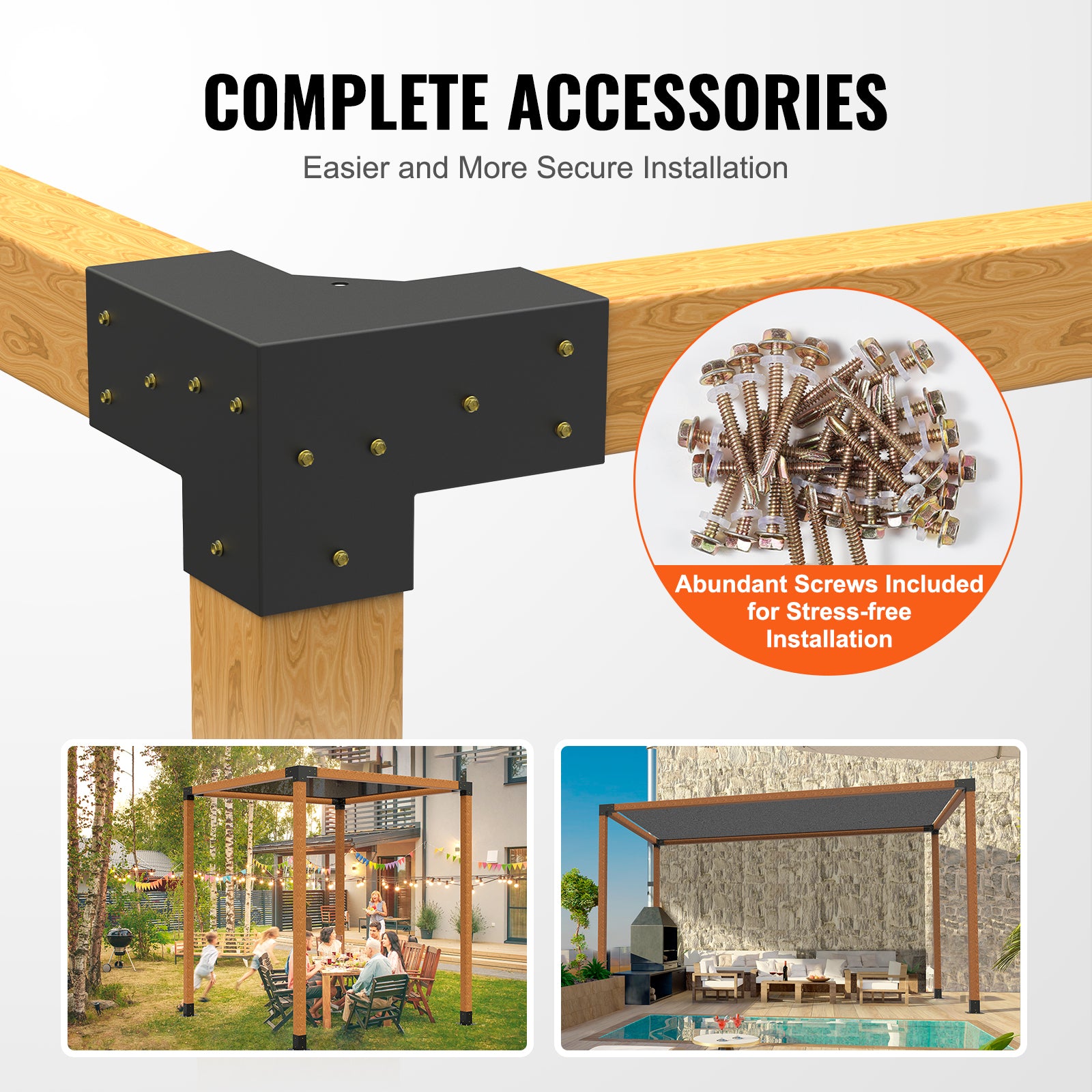 Pergola Bracket Kit 4''x4'', 4pcs 3-Way Heavy Duty Corner Bracket Woodworks DIY Post Base Kit, Easy Installation Wooden Beams for Gazebos, Patio Pergolas, Log Cabin Outdoor Pergola Hardware