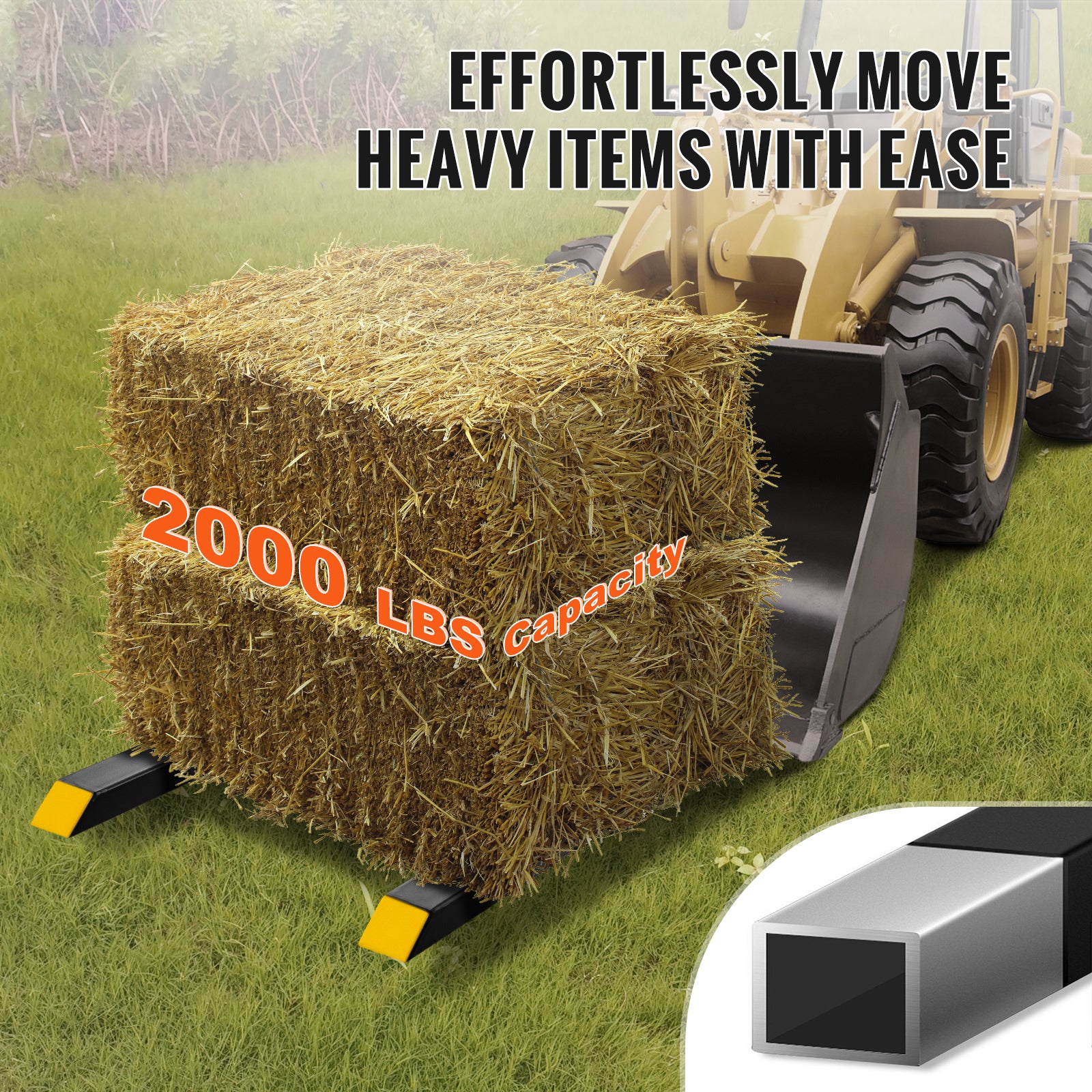 Pallet Forks, 2000 lbs Tractor Bucket Forks, 60" Total Length Clamp on Pallet Forks with Adjustable Stabilizer bar, Heavy Duty Pallet Forks for Tractor Attachments, Skid Steer, Loader Bucket