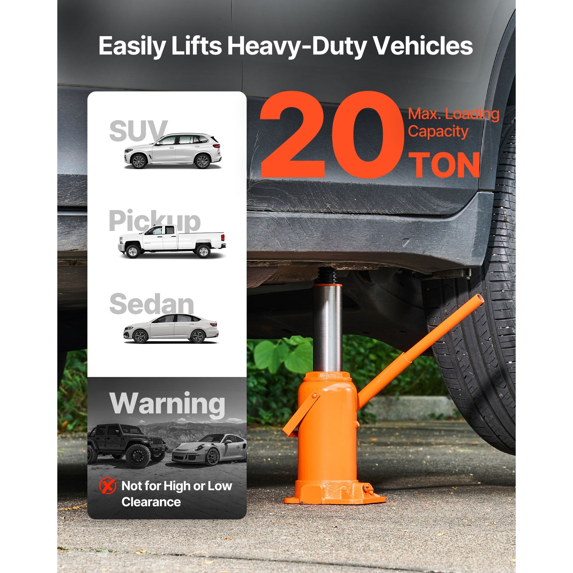 Hydraulic Bottle Jack, 20 Ton (44092 lbs) Capacity, 8.9-17.1 Inch Lifting Range, Heavy Duty Welded Bottle Jack for Car, SUV, Pickup, Auto Repair, House Lift and Agricultural Equipment, Orange