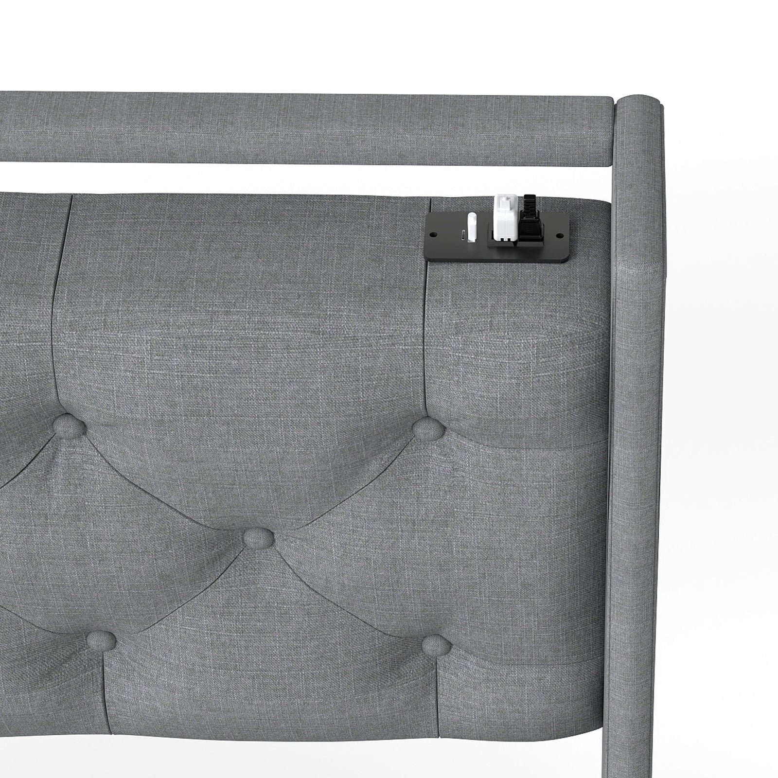 Queen Metal Platform Bed Frame - Grey, Storage Headboard with RGB LED & Charging Station