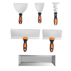 6PCS Drywall Knife Set , Stainless Steel Paint Scraper Putty Knife 3'' 4'' 6'' 8'' 12'' with Mud Pan