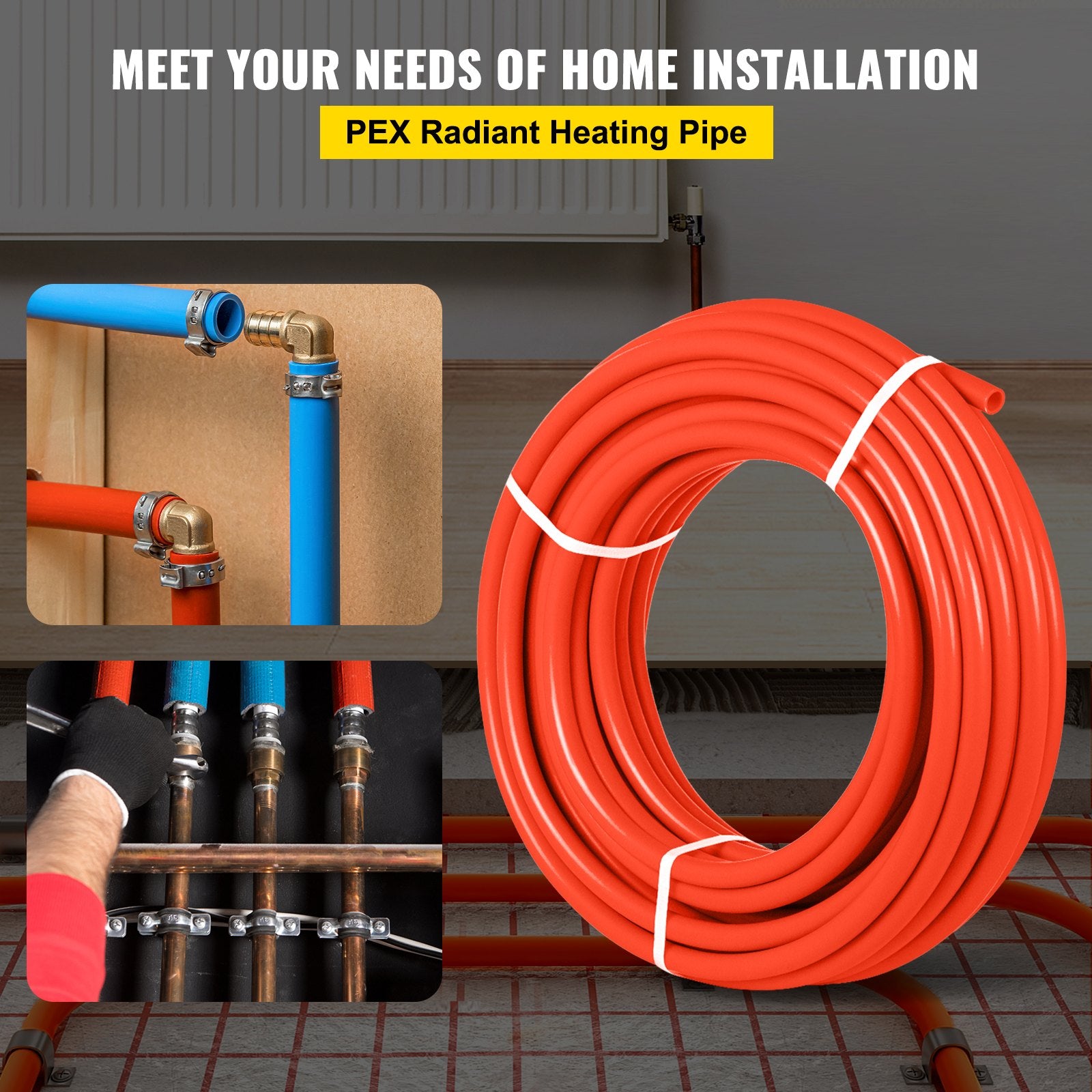 Oxygen Barrier 1/2 Inch 300 Feet Tube Coil EVOH PEX-B Pipe, for Residential Commercial Radiant Floor Heating, Red