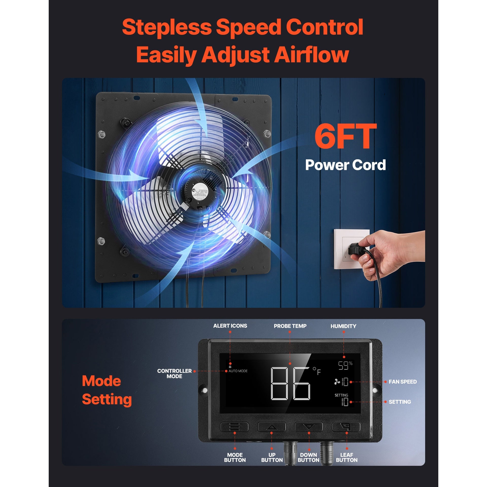 14 inch Shutter Exhaust Fan, Wall Mounted Attic Vent Fan with Smart Programming Variable Speed Temperature Control, 2000 CFM,EC Motor,Timer, for Shed,Garage,Greenhouse Ventilation Cooling,Black