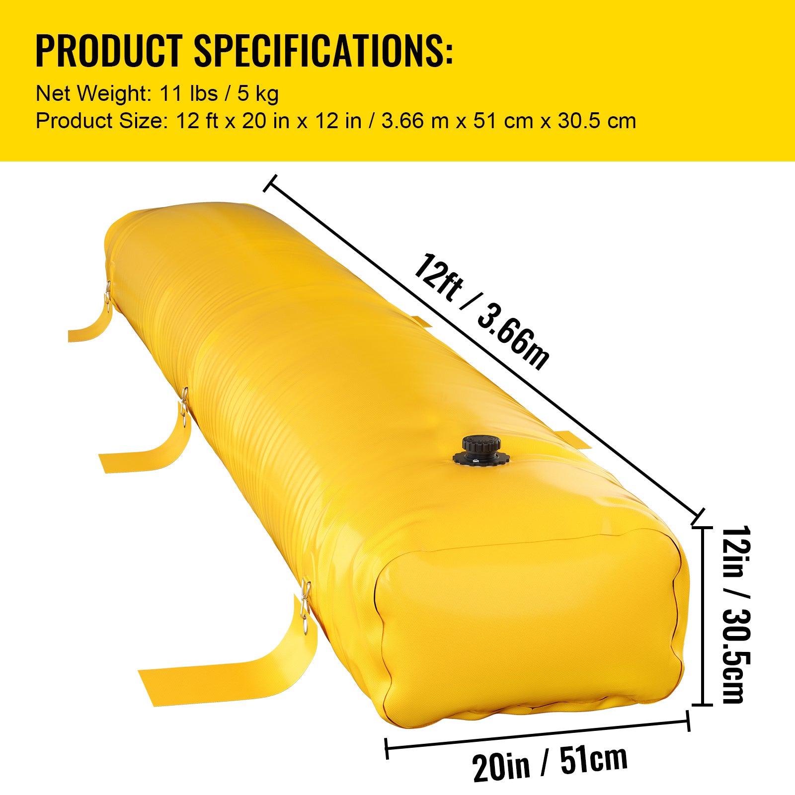 Flood Barrier, 12 ft Length x 12 in Height Sandbag Alternative, Water Barrier for Flooding with Great Waterproof Effect, Reusable PVC Water Diversion Tubes, Flood Barriers for Home, Door, Garage
