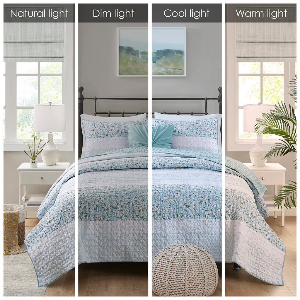 Full/Queen 4 Piece Seersucker Quilt Set with Throw Pillow