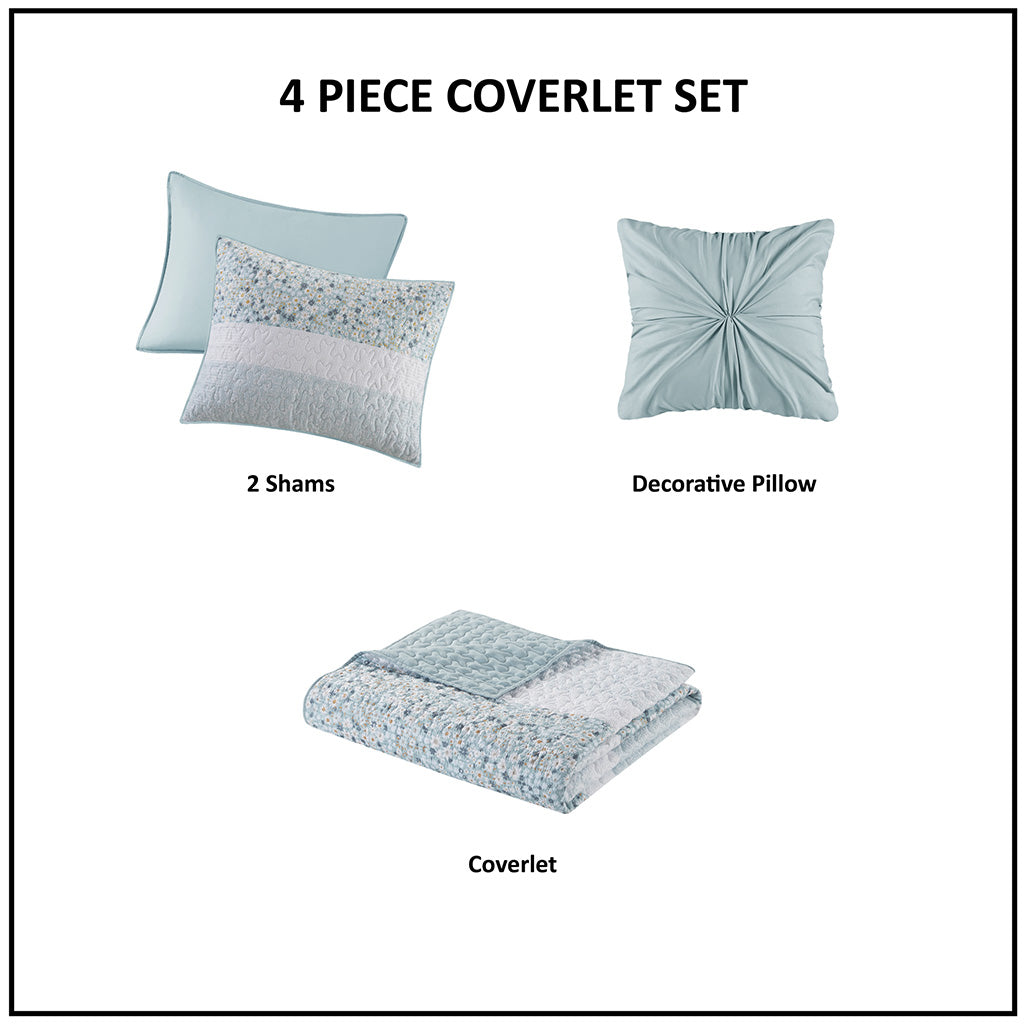 Full/Queen 4 Piece Seersucker Quilt Set with Throw Pillow