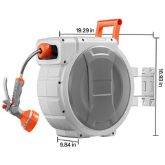 1/2" x 145ft Retractable Garden Hose Reel – Wall-Mounted Heavy-Duty Hose Reel with 9-Pattern Nozzle, Any-Length Lock & 180° Swivel Bracket, Upgraded Slow-Return for Large Lawns & Gardens
