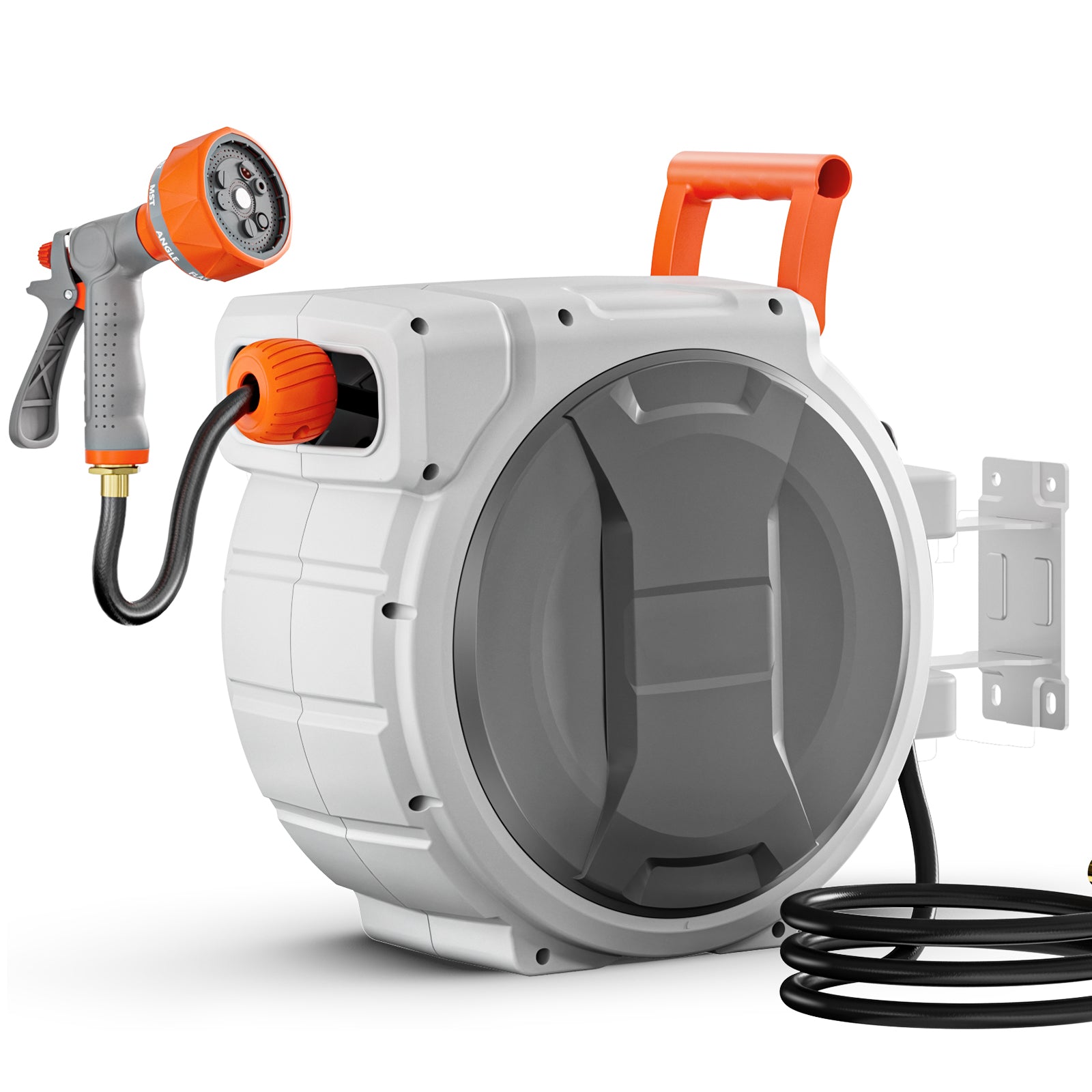 1/2" x 145ft Retractable Garden Hose Reel – Wall-Mounted Heavy-Duty Hose Reel with 9-Pattern Nozzle, Any-Length Lock & 180° Swivel Bracket, Upgraded Slow-Return for Large Lawns & Gardens