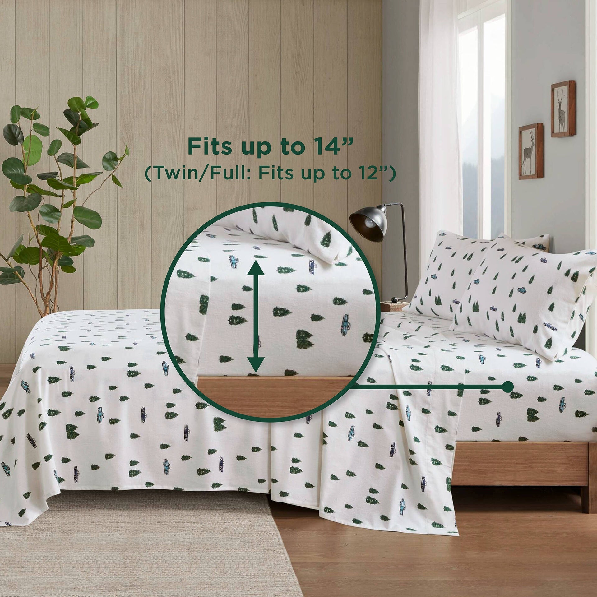 4 PCS Queen Sheet Set Green Trees & Trucks