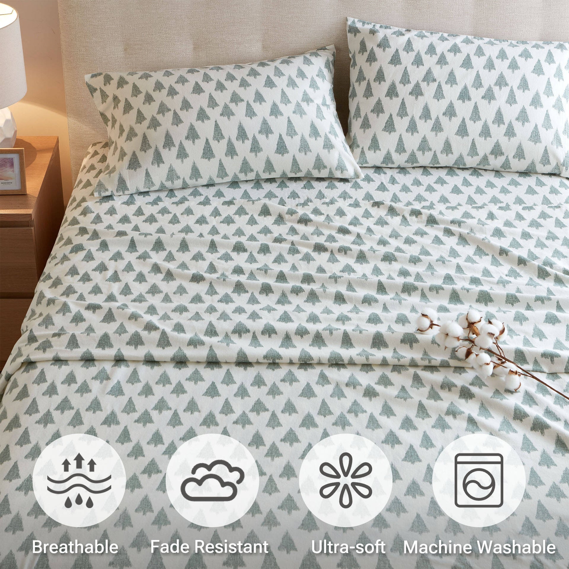 4-Piece Full 100% Cotton Flannel Printed Sheet Set,Ikat tree