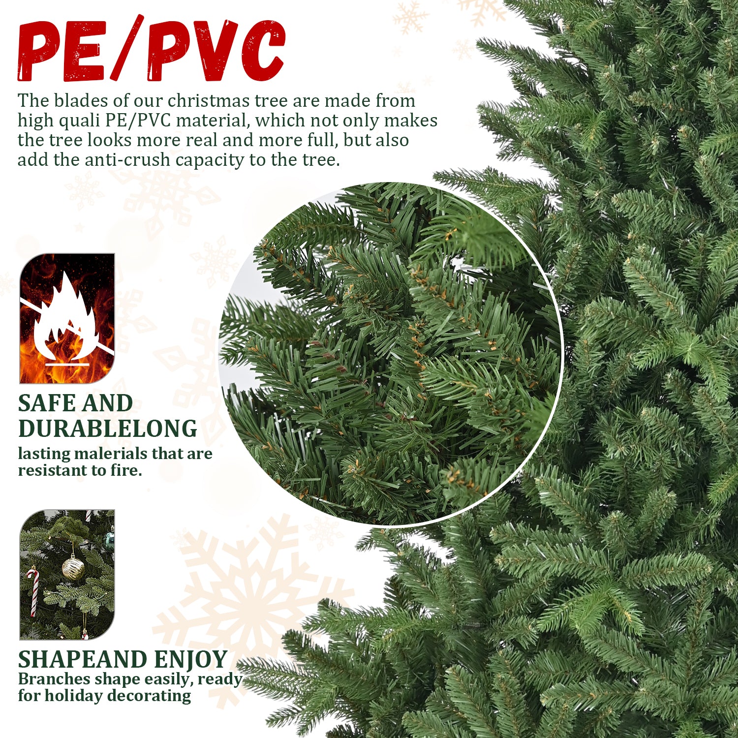 6ft Artificial Christmas Tree, 1168 Branch Tips, Full Lush Hinged Pine with PE+PVC Mixed Needles, Easy Assembly Holiday Tree with Sturdy Metal Stand for Indoor Christmas Decoration