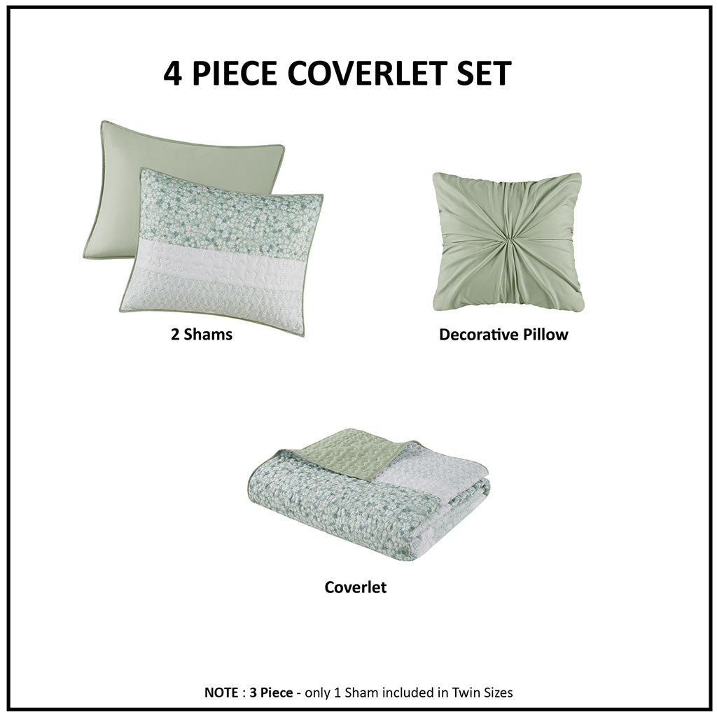 Full/Queen 4 Piece Seersucker Quilt Set with Throw Pillow