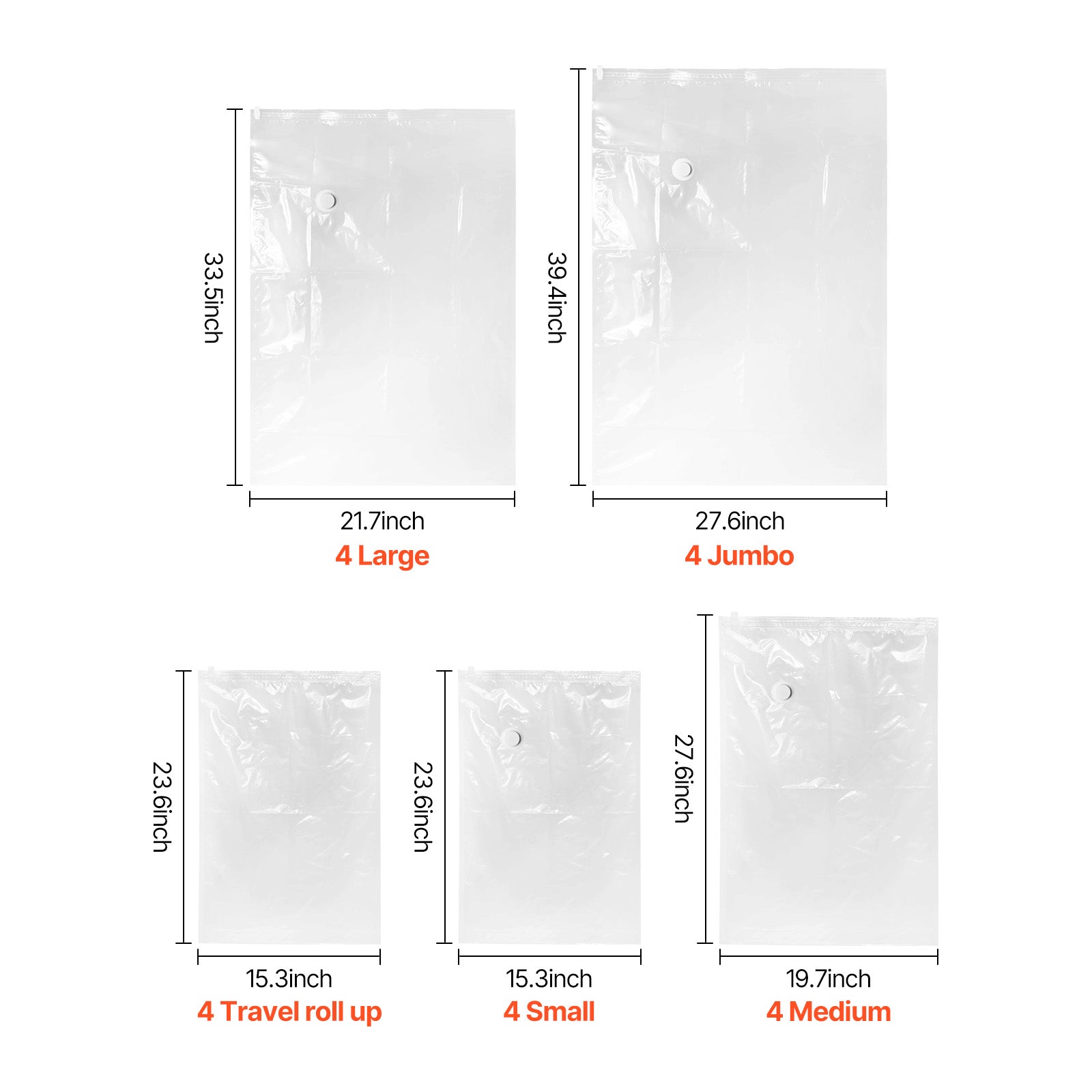 Vacuum Storage Bags, 20 Pack Space Saver Seal Bag(4 Jumbo/4 Large/4 Medium/4 Small/4 Roll), Compression Airtight Zipper Space Bags with Hand Pump, for Cloth, Bedding, Blanket, Pillow, Travel