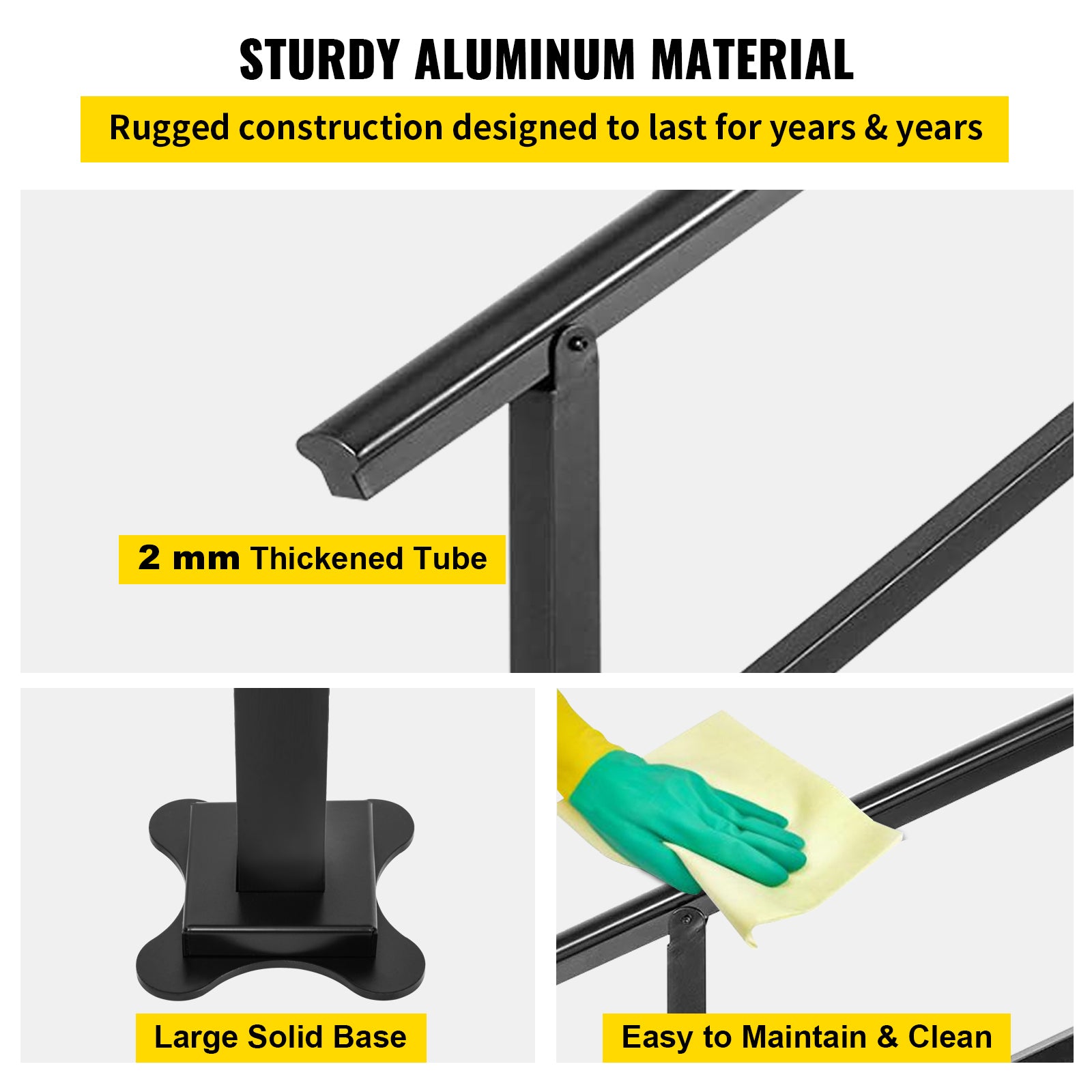 Outdoor Handrail 165LBS Load Handrail Outdoor Stairs Aluminum Stair Handrail 36 x 35" Outdoor Stair Railing Transitional Range from 0 to 30° Staircase Handrail Fits 2-3 Steps with Screw Kit