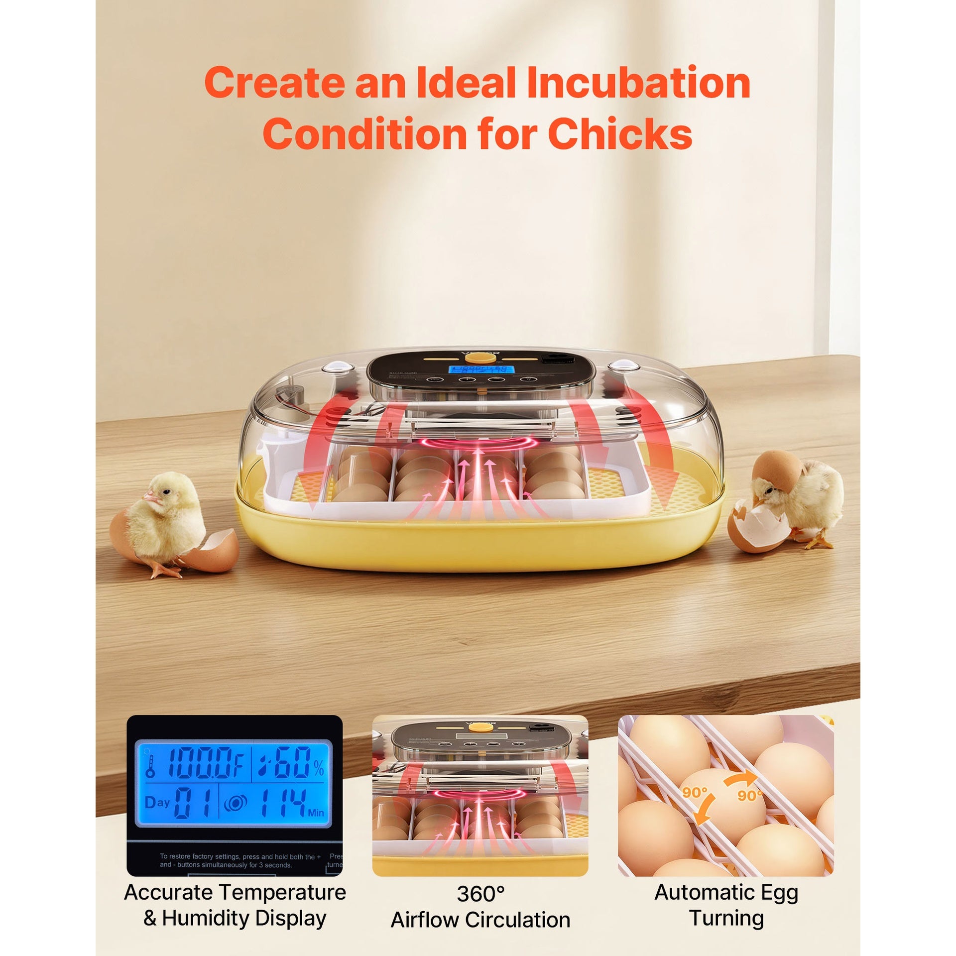 24 Egg Incubator, Automatic Egg Turner with LED Candler, Temperature & Humidity Control, 360° View Clear Window, Auto Water Refill, Poultry Eggs Incubators for Hatching Chicks Ducks Goose Quail