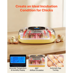 24 Egg Incubator, Automatic Egg Turner with LED Candler, Temperature & Humidity Control, 360° View Clear Window, Auto Water Refill, Poultry Eggs Incubators for Hatching Chicks Ducks Goose Quail