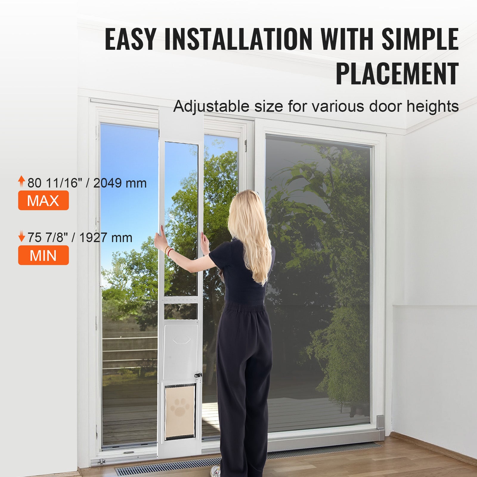 Dog Door for Sliding Glass Door 75 7/8"-80 11/16" Adjustable Height M