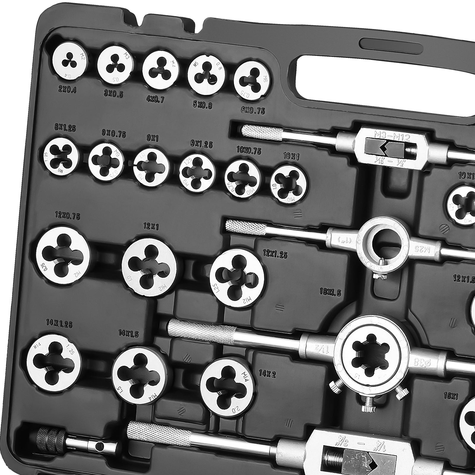 Tap and Die Set, 110-Piece Include Metric Size M2 to M18, Bearing Steel Taps and Dies, Essential Threading Tool for Cutting External Internal Threads, with Complete Accessories and Storage Case