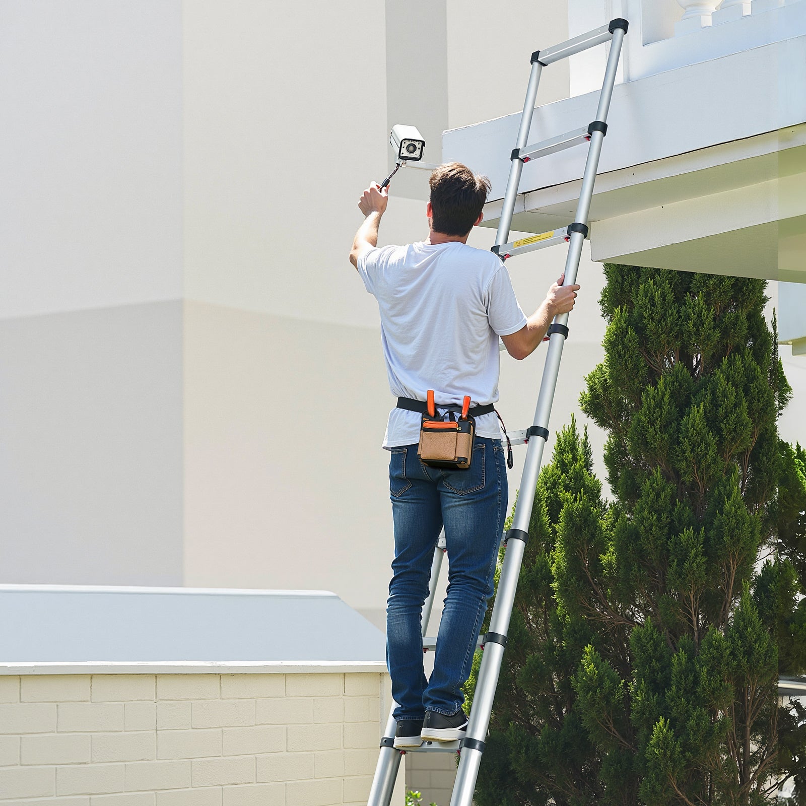12.5ft Telescoping Ladder, Aluminum Lightweight Multi-Purpose Collapsible Extension, One-Touch Retraction Ladder, Heavy Duty 330LBS Max Capacity with Non-Slip Feet, for Home, Outdoor Work, Loft