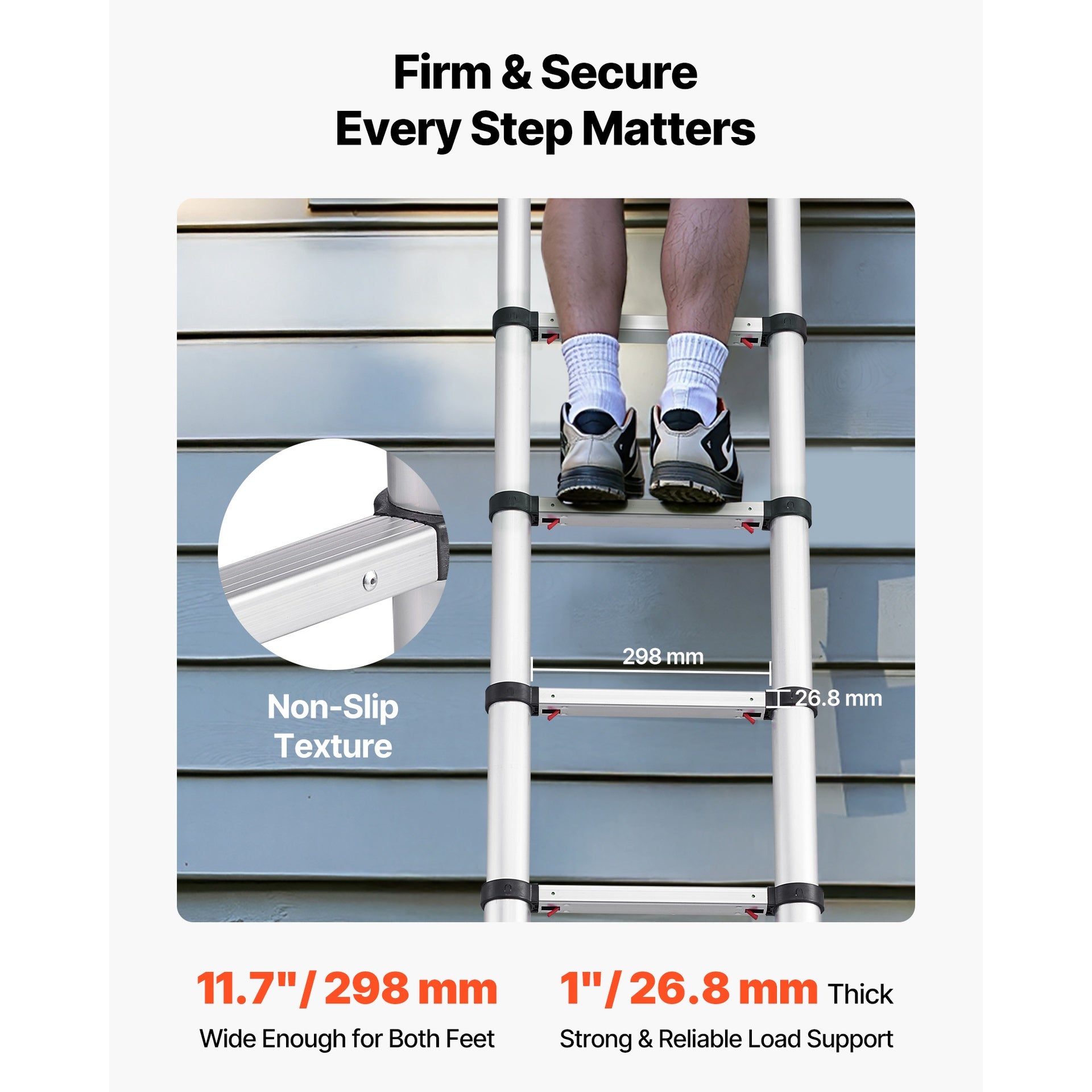 12.5ft Telescoping Ladder, Aluminum Lightweight Multi-Purpose Collapsible Extension, One-Touch Retraction Ladder, Heavy Duty 330LBS Max Capacity with Non-Slip Feet, for Home, Outdoor Work, Loft
