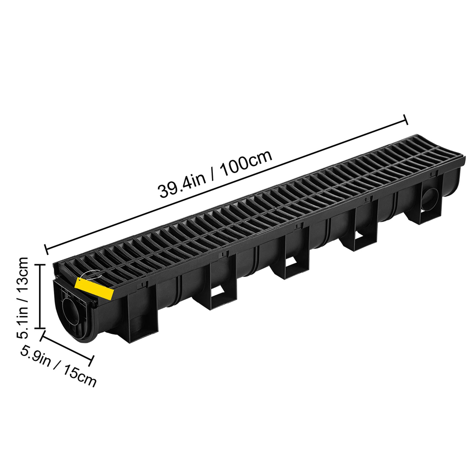 Trench Drain System, Channel Drain with Plastic Grate, 5.9x5.1-Inch HDPE Drainage Trench, Black Plastic Garage Floor Drain, 6x39 Trench Drain Grate, with 6 End Caps, for Garden, Driveway-6 Pack