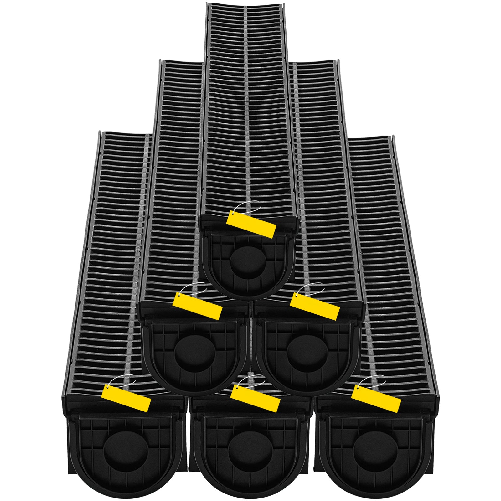 Trench Drain System, Channel Drain with Plastic Grate, 5.9x5.1-Inch HDPE Drainage Trench, Black Plastic Garage Floor Drain, 6x39 Trench Drain Grate, with 6 End Caps, for Garden, Driveway-6 Pack