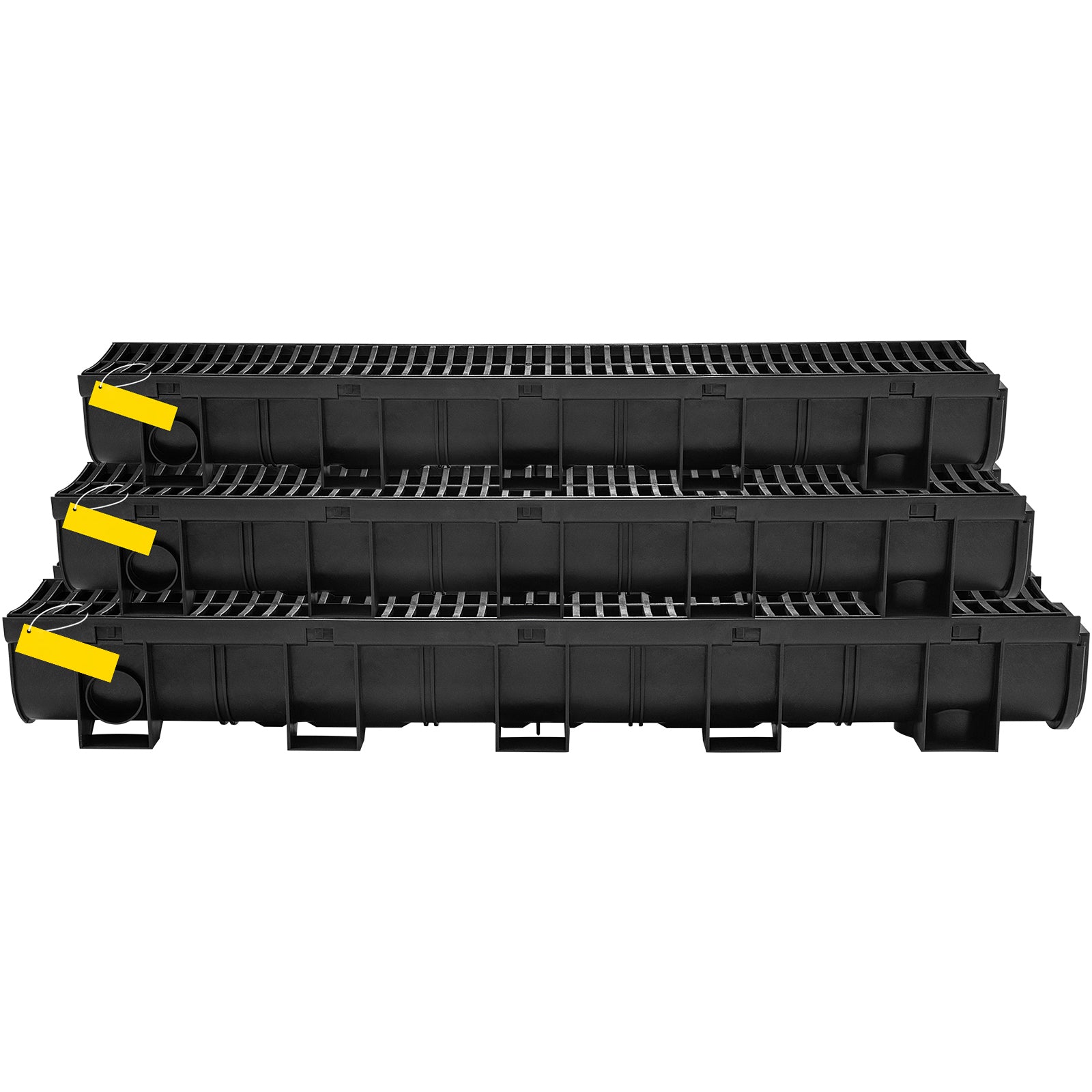 Trench Drain System, Channel Drain with Plastic Grate, 5.9x5.1-Inch HDPE Drainage Trench, Black Plastic Garage Floor Drain, 6x39 Trench Drain Grate, with 6 End Caps, for Garden, Driveway-6 Pack