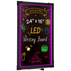 LED Message Writing Board, 24"x16" Illuminated Erasable Lighted Chalkboard, Neon Effect Menu Sign Board, Drawing Board with 8 Fluorescent Chalk Markers and Remote Tested to UL Standards