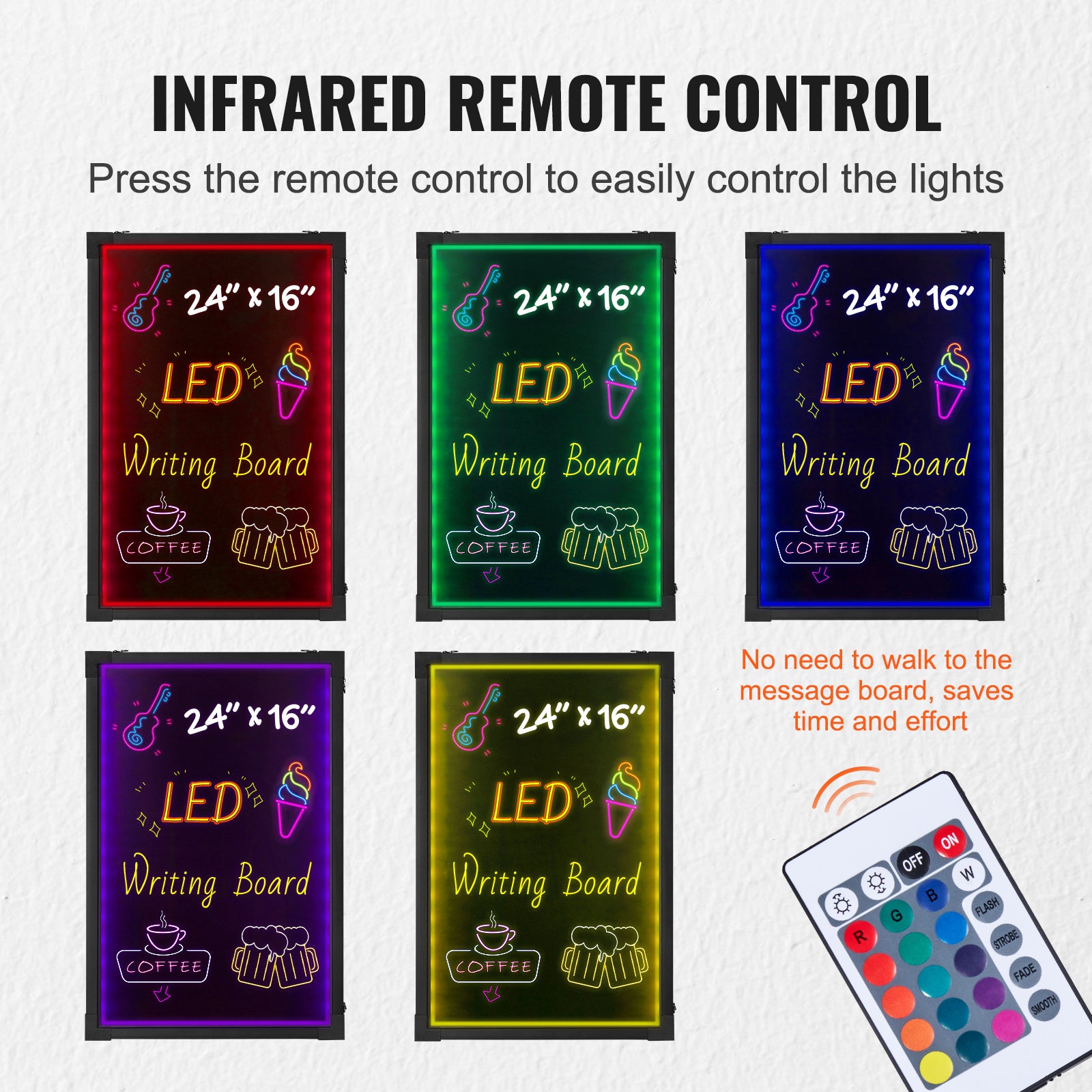LED Message Writing Board, 24"x16" Illuminated Erasable Lighted Chalkboard, Neon Effect Menu Sign Board, Drawing Board with 8 Fluorescent Chalk Markers and Remote Tested to UL Standards