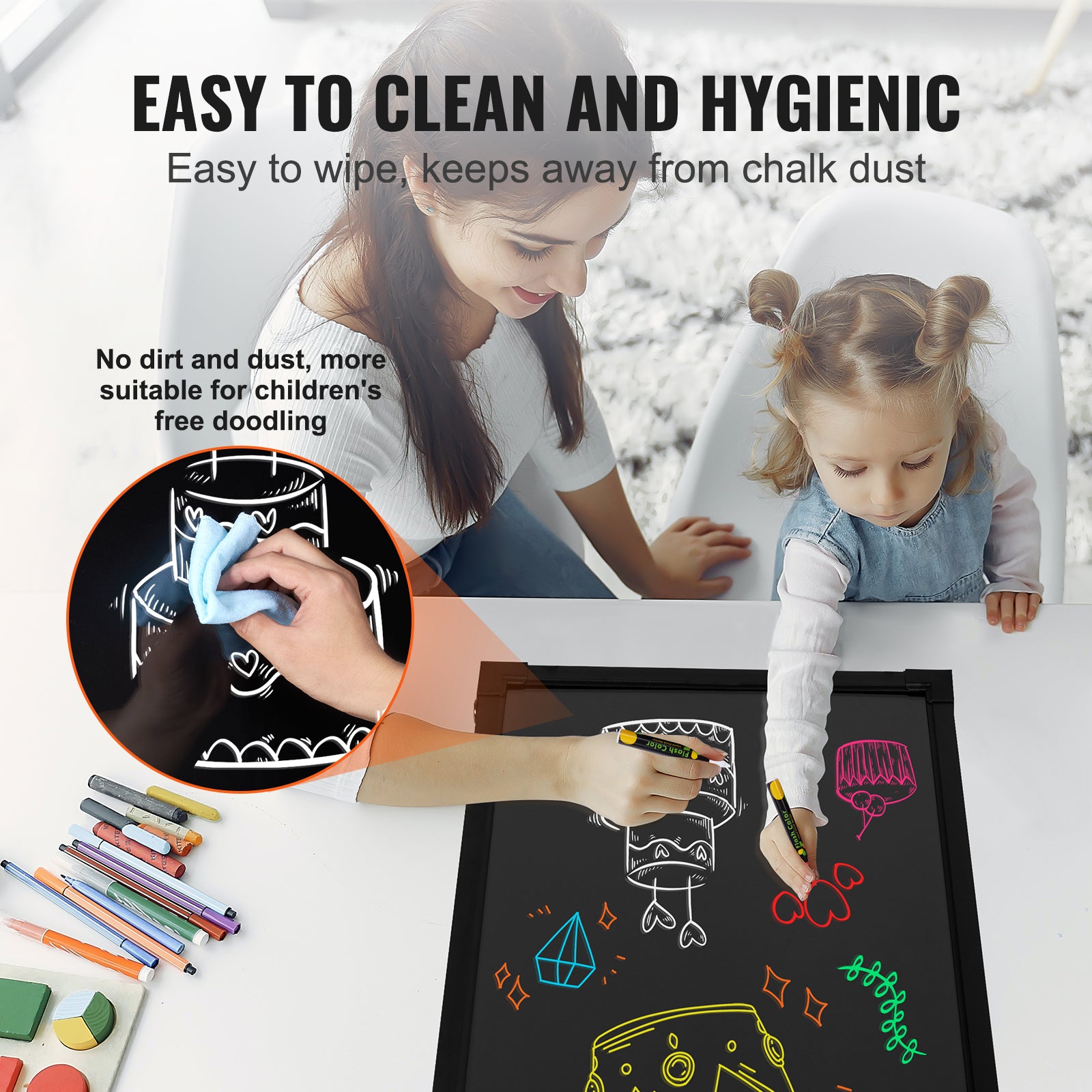 LED Message Writing Board, 24"x16" Illuminated Erasable Lighted Chalkboard, Neon Effect Menu Sign Board, Drawing Board with 8 Fluorescent Chalk Markers and Remote Tested to UL Standards