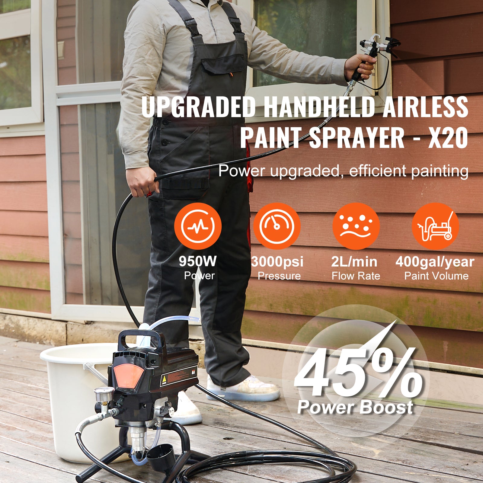 950W Stand Airless Paint Sprayer, 3000PSI High Efficiency Electric Airless Sprayer, Handheld Paint Sprayers for Home Interior and Exterior Furniture and Fences, Fine And Even Painting Effect
