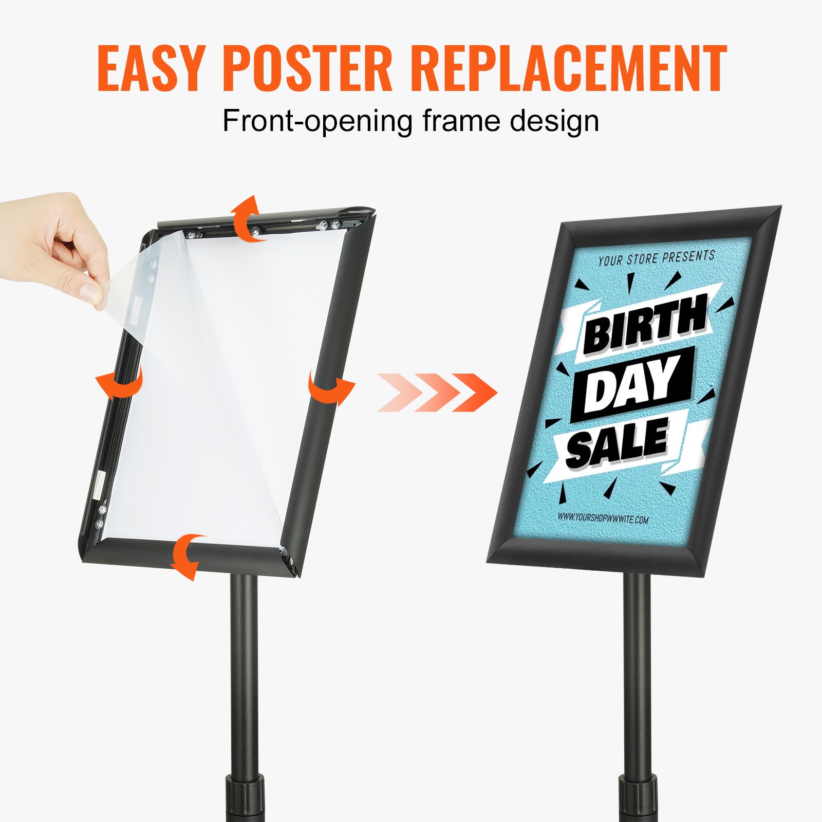 Pedestal Sign Holder, 8.5 x 11 Inch Vertical and Horizontal Adjustable Poster Stand, Heavy-Duty Floor Standing Sign Holder with Round Base for Display, Advertisement, and Outdoor, Black