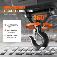 3-in-1 Electric Hoist Winch, 1100lbs 1500W Portable Power Winch Crane, 110V/120V 22.9 ft Lifting Height, 13 ft/min with Manual, Wired and Wireless Remote Control, Overload Protection