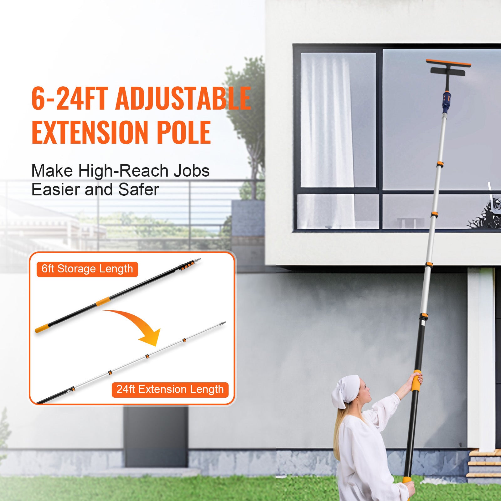 Telescoping Extension Pole 6 to 24 FT Multi-Purpose for Painting Dusting