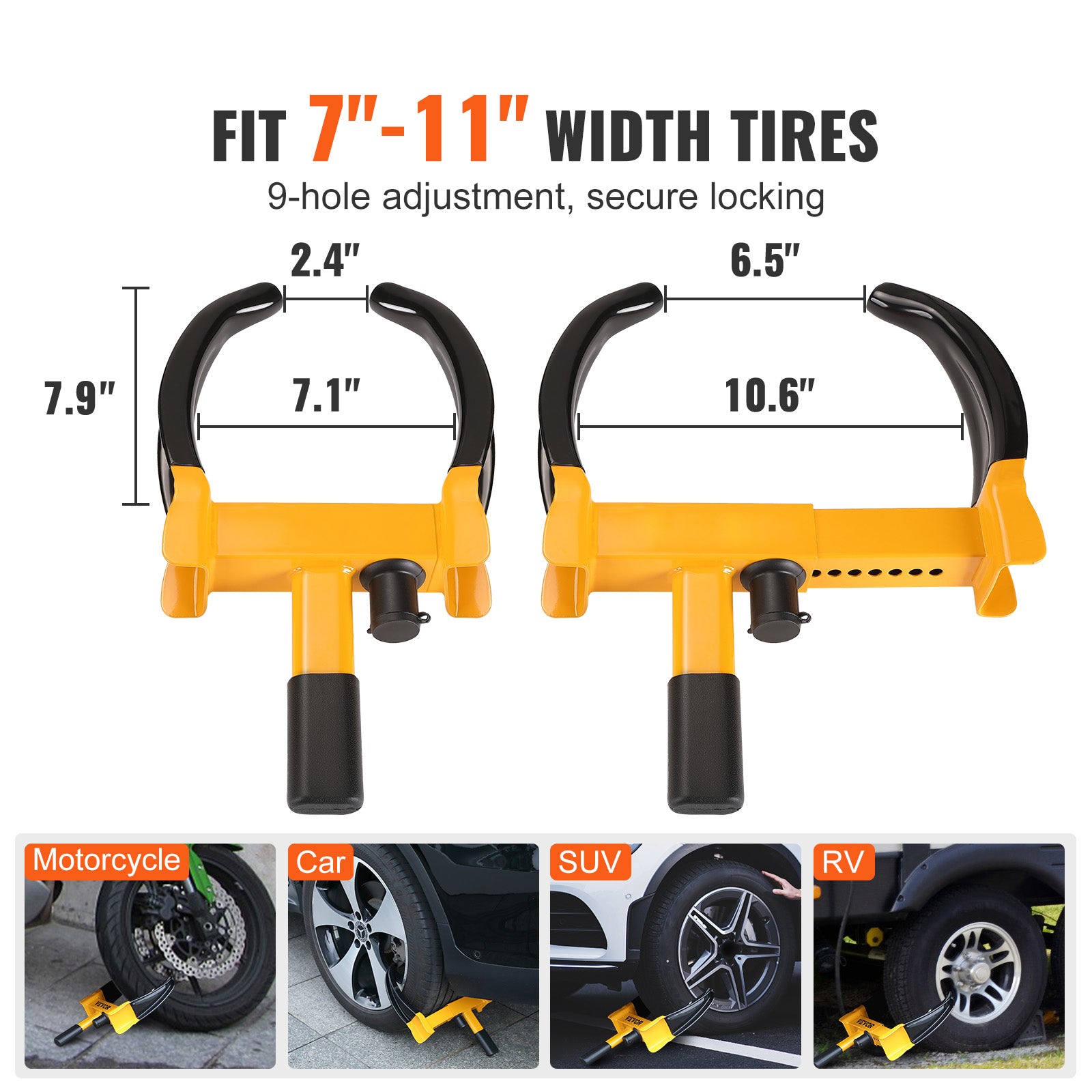 Wheel Lock, 2 Packs Universal Wheel Clamp Lock, Adjustable Anti Theft Trailer Lock Wheel Clamp, Heavy-duty Steel Tire Lock for ATV SUV Car Golf Cart Boats Motorcycles, with 6 Keys
