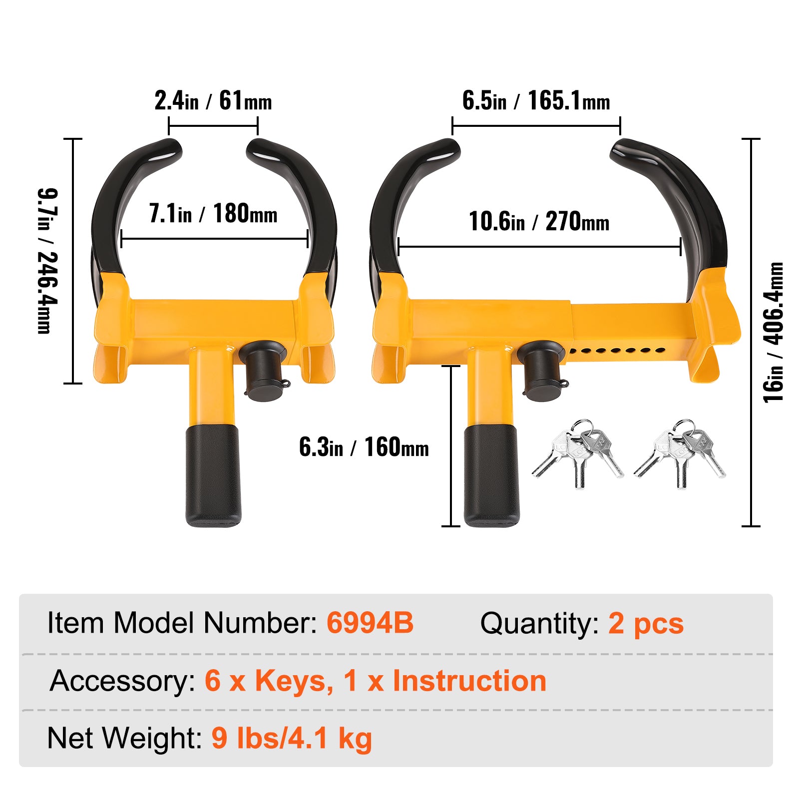 Wheel Lock, 2 Packs Universal Wheel Clamp Lock, Adjustable Anti Theft Trailer Lock Wheel Clamp, Heavy-duty Steel Tire Lock for ATV SUV Car Golf Cart Boats Motorcycles, with 6 Keys