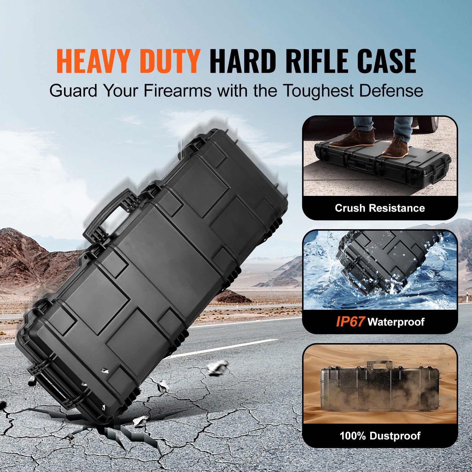 Tactical Range Case, Outdoor Tactical Hard Case with 3 Layers Fully-protective Foams, 42 inch lockable Hard Tactical Range Case with Wheels, IP67 Waterproof & Crushproof