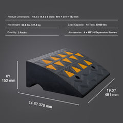 Rubber Curb Ramp 2 Pack, 6" Rise Height Heavy-Duty 33069 lbs/15 T Capacity Threshold Ramps, Driveway Ramps with Stable Grid Structure for Cars, Wheelchairs, Bikes, Motorcycles