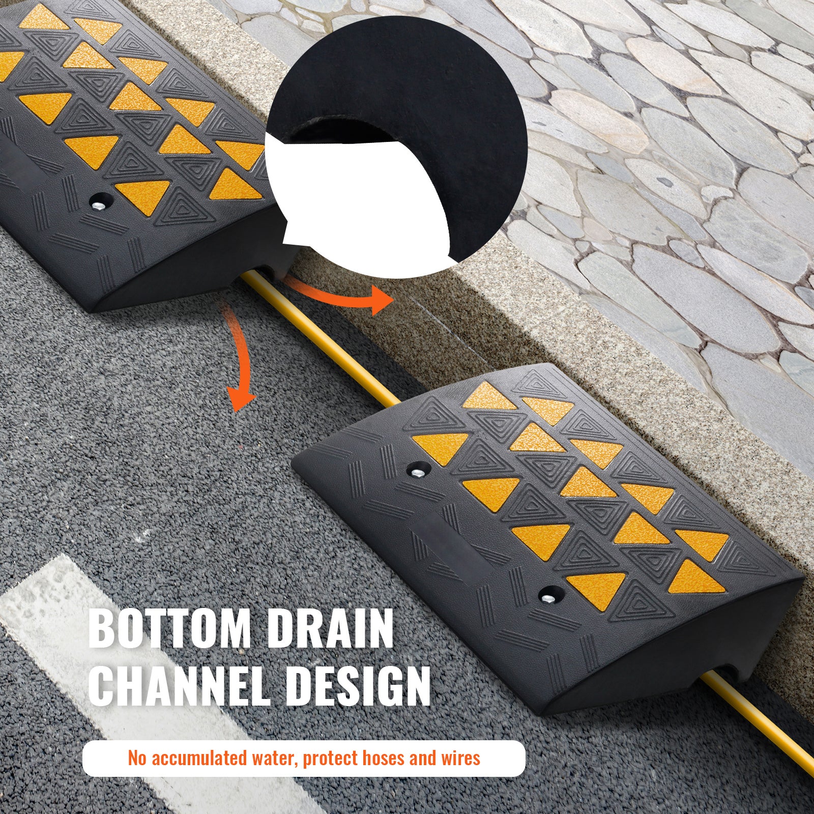 Rubber Curb Ramp 2 Pack, 6" Rise Height Heavy-Duty 33069 lbs/15 T Capacity Threshold Ramps, Driveway Ramps with Stable Grid Structure for Cars, Wheelchairs, Bikes, Motorcycles
