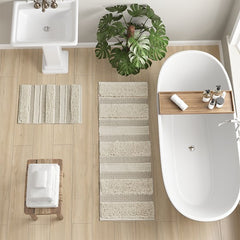 Woven Texture Stripe Bath Rug Natural 22x58"