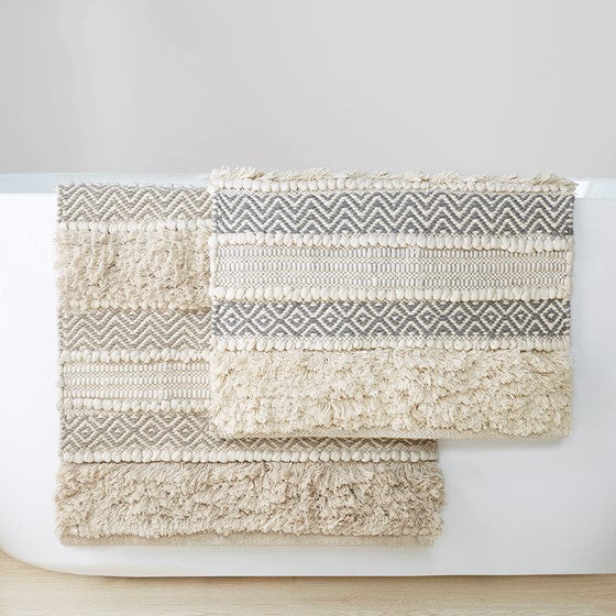 Woven Texture Stripe Bath Rug Natural 22x58"