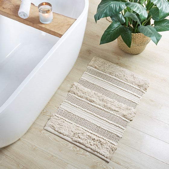 Woven Texture Stripe Bath Rug Natural 22x58"
